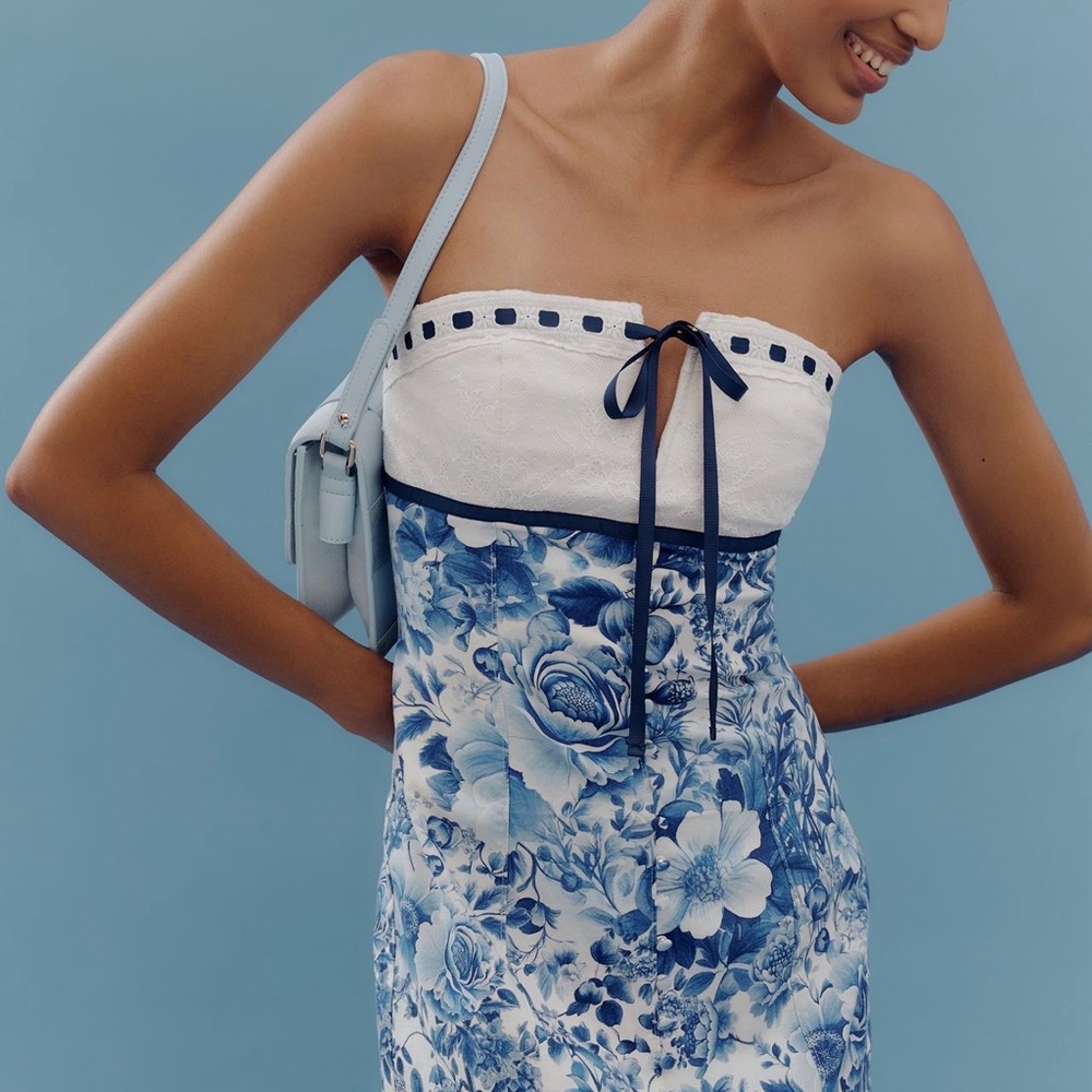 Anthropologie Maeve Strapless Floral Mini Dress